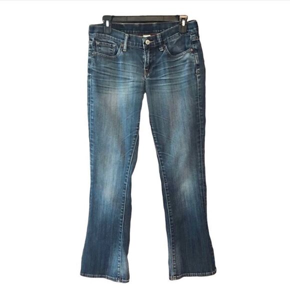 Lucky Brand Sz 4/27 Blue Denim Faded Whiskering Raw Hem Short Inseam Jeans - Picture 1 of 8